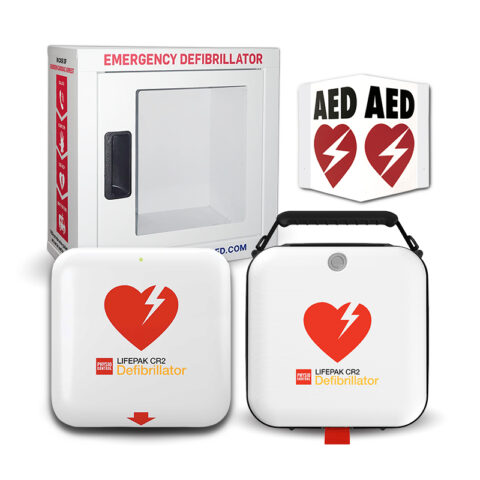 Stryker Physio-Control LIFEPAK CR2 With Carry Case & Wall AED Cabinet