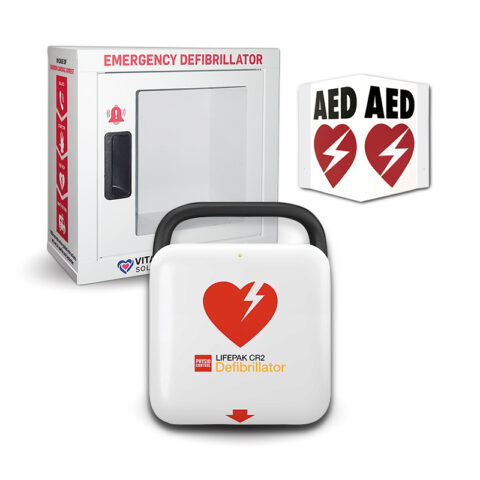 Stryker Physio-Control LIFEPAK CR2 With Handle & Alarmed Wall AED Cabinet
