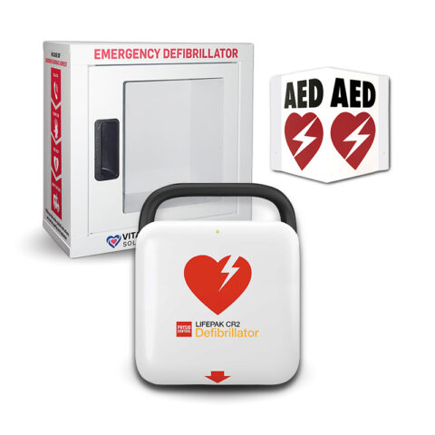 Stryker Physio-Control LIFEPAK CR2 With Handle & Wall AED Cabinet